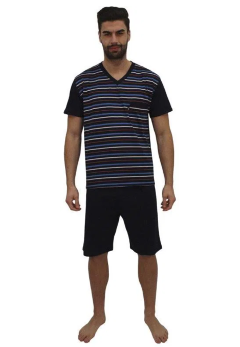 Pijama bărbați din bumbac, mânecă scurtă și pantaloni scurti- culoare negru ,Engros